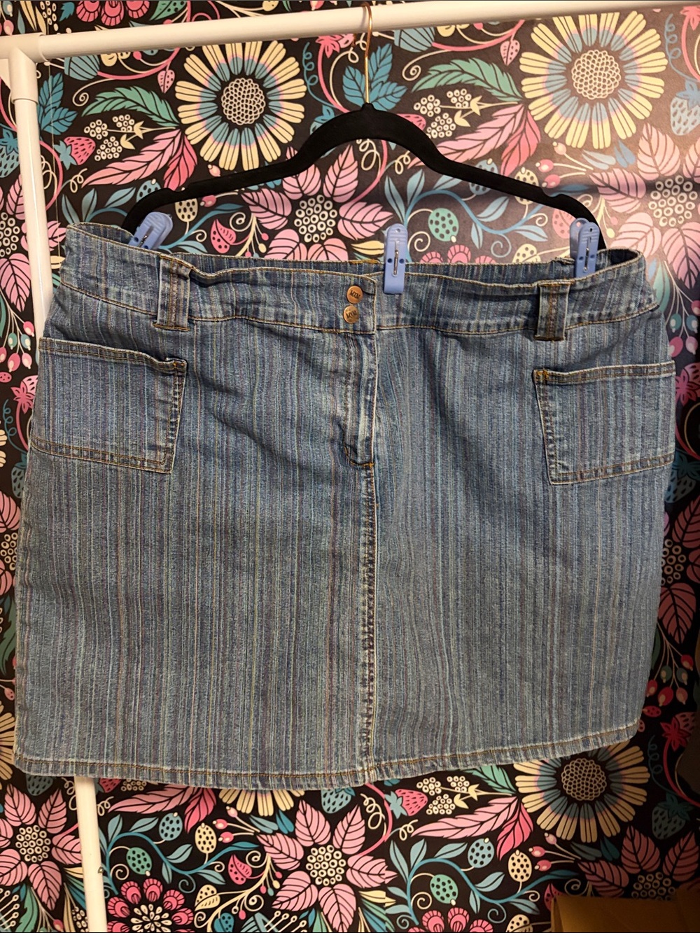 Penningtons Coloured Strip Denim Skort with Front Patch Pockets